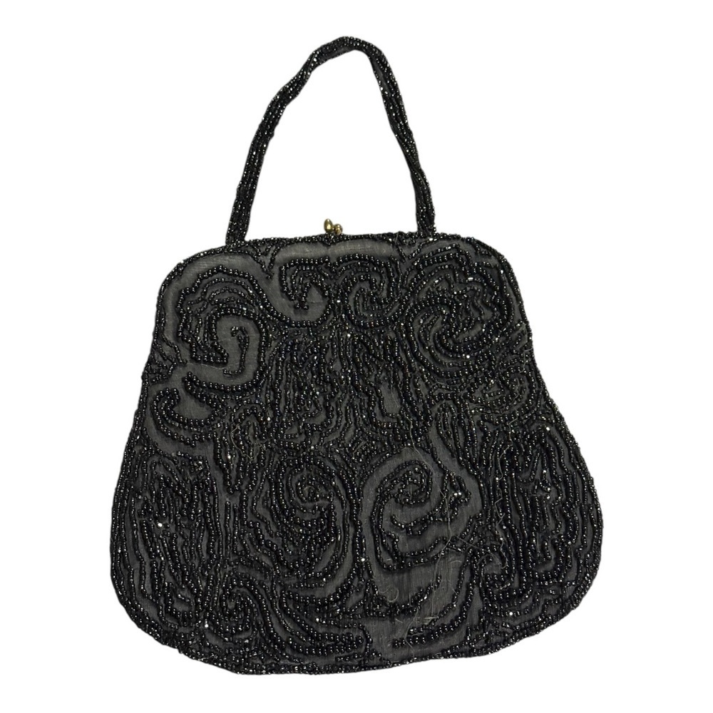 Vtg. Bag by Josef Black Beaded Evening Bag Clasp and strap